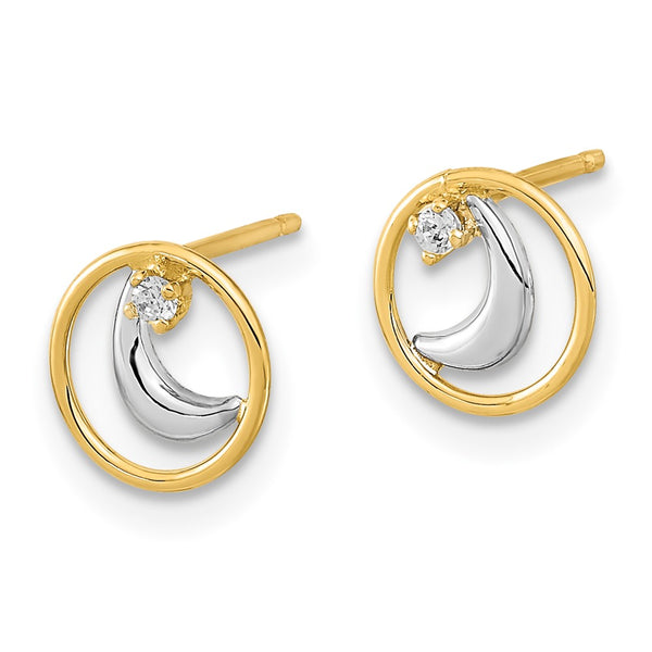 14K Gold CZ Half Moon Open Circle Earrings - 0.85mm