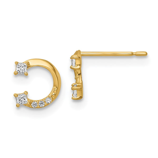 14K Gold Cubic Zirconia Horseshoe Stud Earrings
