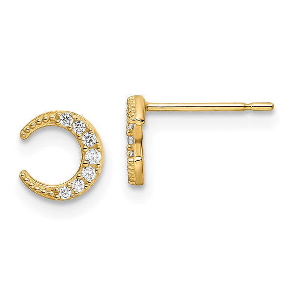 14K Gold Moon Stud Earrings with Cubic Zirconia