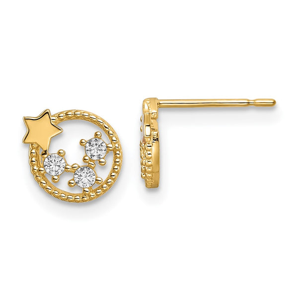 14K Gold Star Stud Earrings with Cubic Zirconia