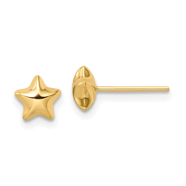 14K Gold Polished Small Puffed Star Stud Earrings