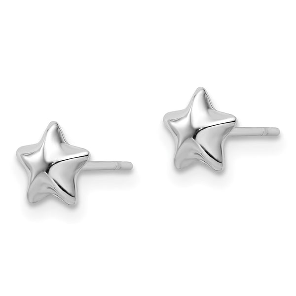 14K White Gold Small Puffed Star Stud Earrings