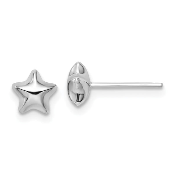 14K White Gold Small Puffed Star Stud Earrings