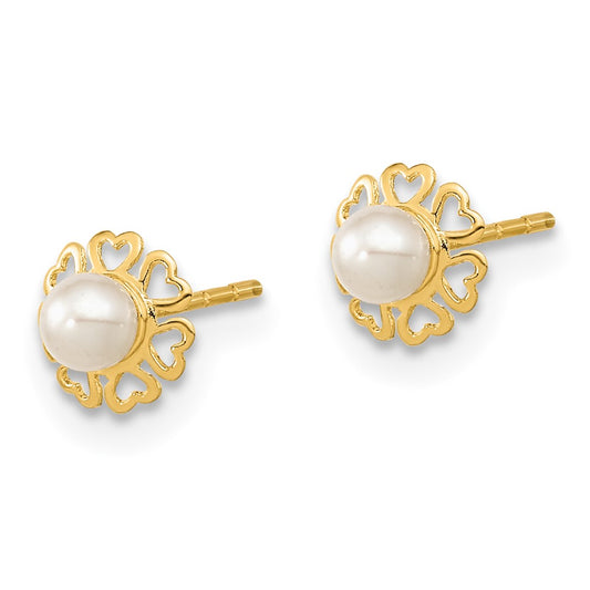 Shop Stylish 14K Gold Small Heart Petal Pearl Earrings - Affordable Luxury!