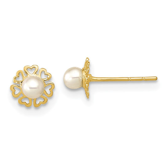 Shop Stylish 14K Gold Small Heart Petal Pearl Earrings - Affordable Luxury!