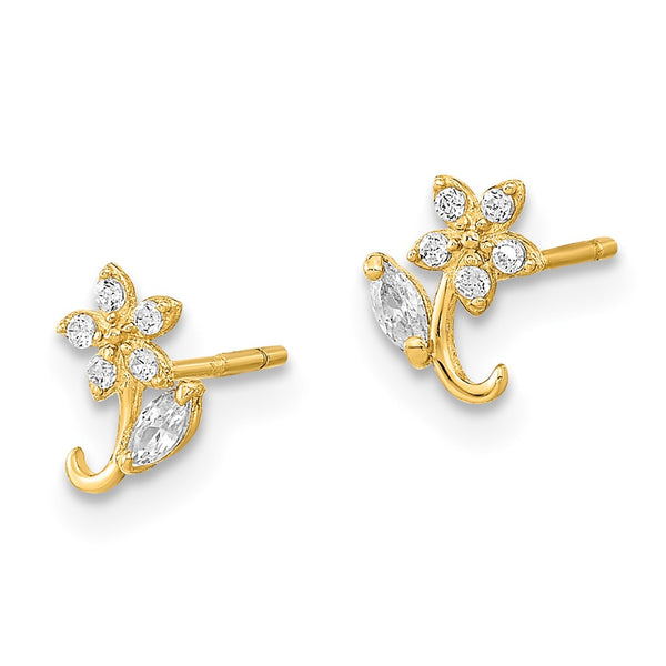 14K Gold Polished Flower CZ Stud Earrings - Style GR1-1020744