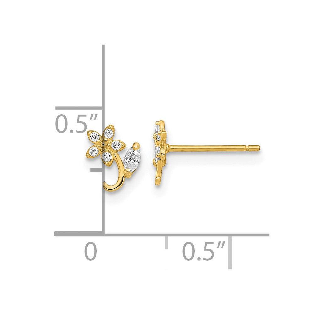 Buy Exclusive 14K Gold Polished Flower CZ Stud Earrings - Stylish & Affordable