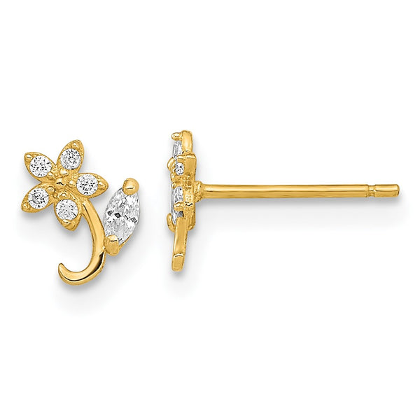 14K Gold Polished Flower CZ Stud Earrings - Style GR1-1020744
