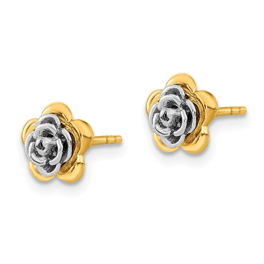 High-Quality 14K Two-Tone Floral Stud Earrings - Stylish & Affordable Design