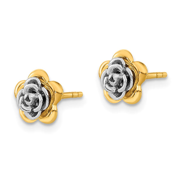 14K Two-Tone Floral Stud Earrings