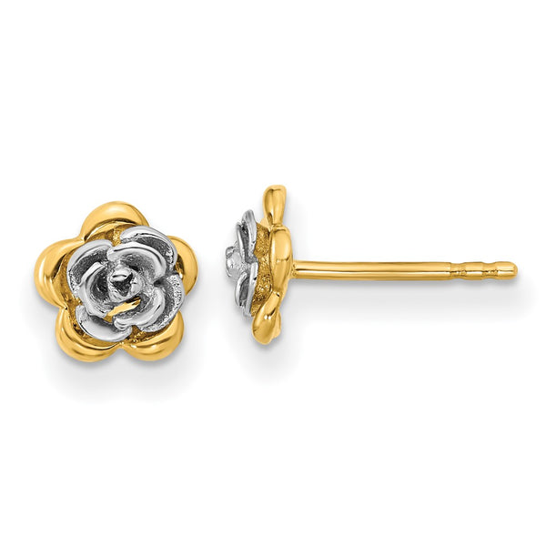 14K Two-Tone Floral Stud Earrings