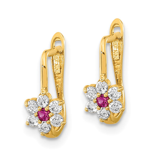 Exclusive 14K Gold Floral Hoop Earrings with Red & White Cubic Zirconia
