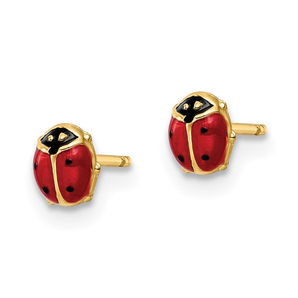 14K Gold Polished Enamel Small Ladybug Stud Earrings