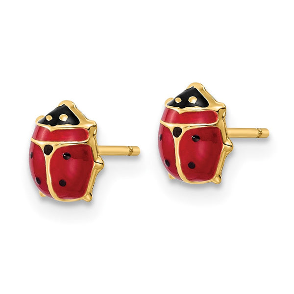 14K Gold Ladybug Stud Earrings - Enamel