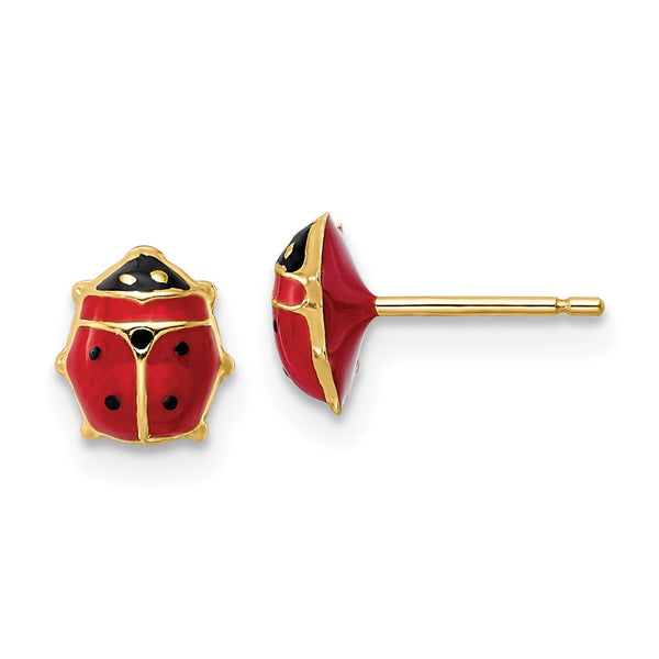14K Gold Ladybug Stud Earrings - Enamel