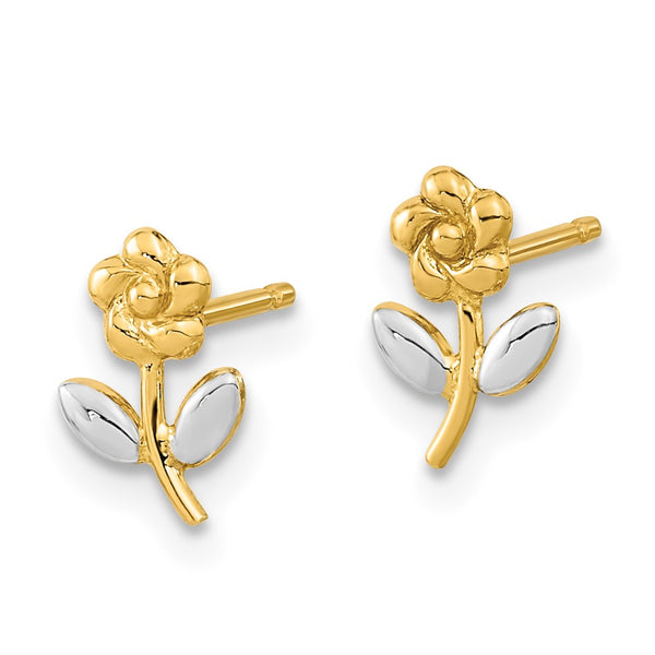 14K Gold Floral Stud Earrings, Rhodium-Plated