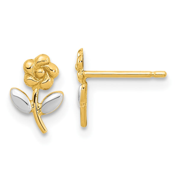 14K Gold Floral Stud Earrings, Rhodium-Plated