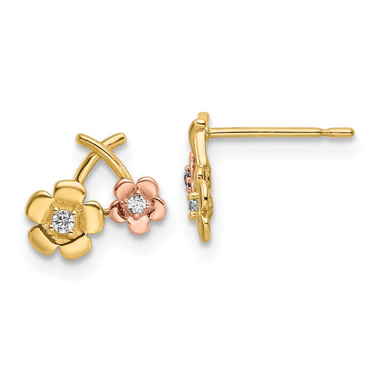 Shop Exclusive 14K Two-Tone Floral Stud Earrings | Affordable Cubic Zirconia