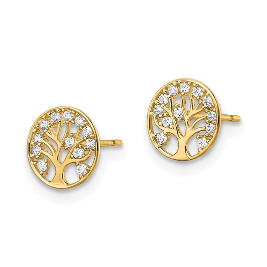 High-Quality 14K Gold Tree of Life Post Earrings with CZ Accents - Stylish Value!