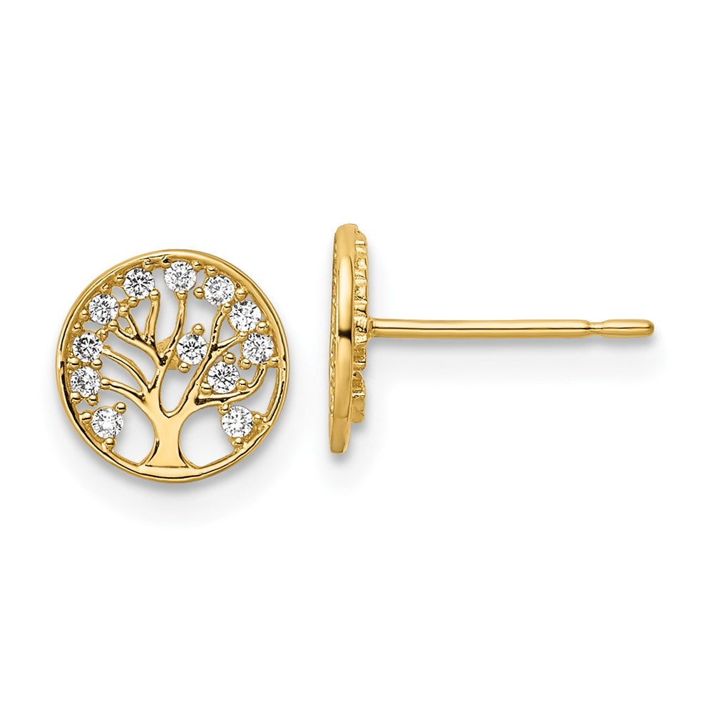 High-Quality 14K Gold Tree of Life Post Earrings with CZ Accents - Stylish Value!