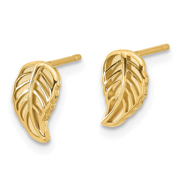 14K Two-Tone Leaf Design Stud Earrings - Addition