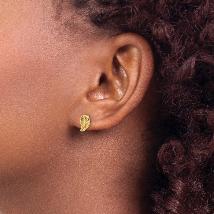 High-Quality 14K Two-Tone Leaf Design Stud Earrings - Stylish Value Addition-3