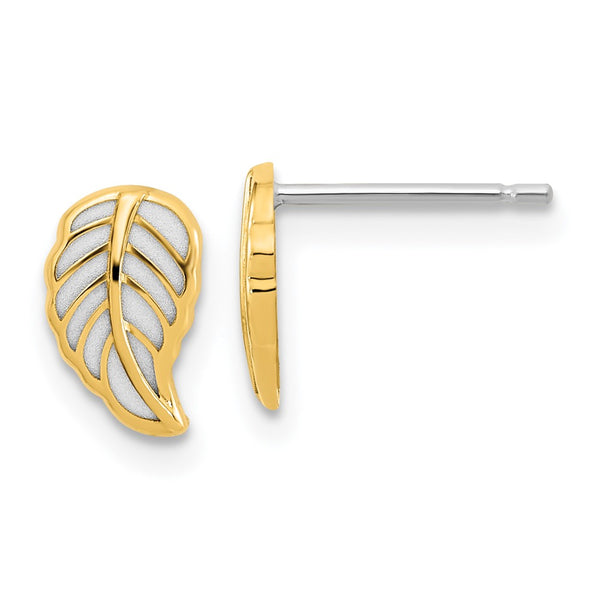 14K Two-Tone Leaf Design Stud Earrings - Addition