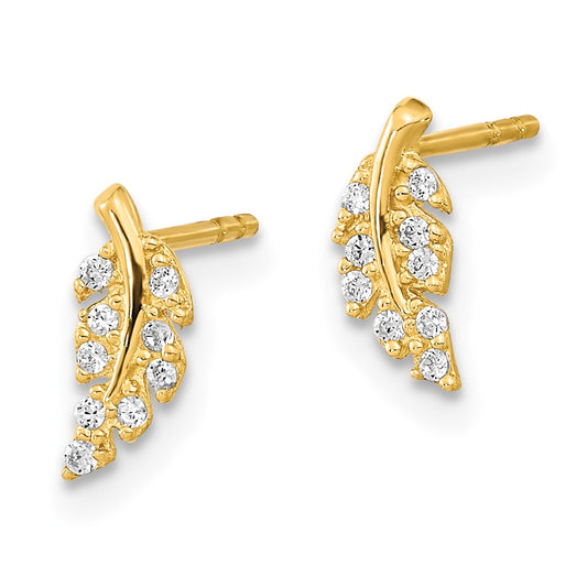 Buy Exclusive 14K Gold Polished Leaf Design CZ Stud Earrings - Stylish Value!
