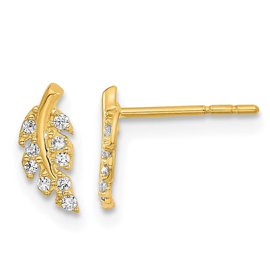 Buy Exclusive 14K Gold Polished Leaf Design CZ Stud Earrings - Stylish Value!