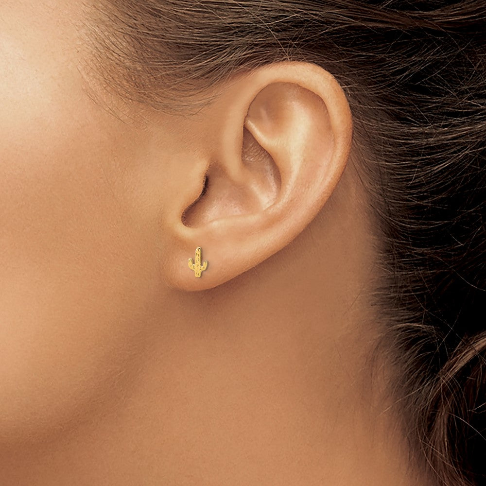 Buy Exclusive 14K Gold Polished Cactus Stud Earrings - Stylish & Affordable!