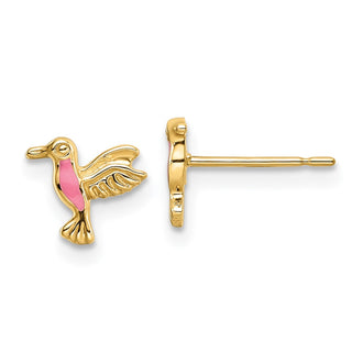 High-Quality 14K Pink Enamel Hummingbird Stud Earrings | Stylish & Affordable