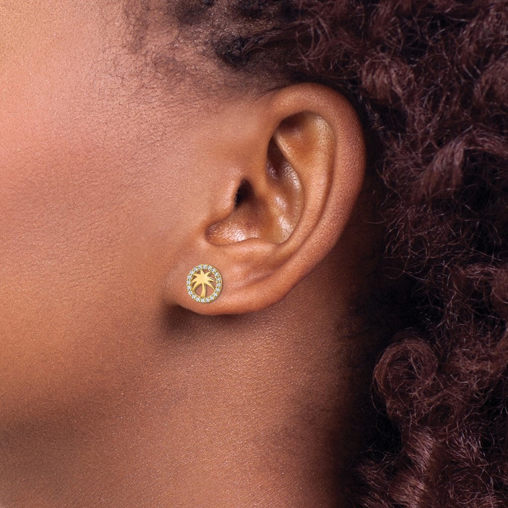 Shop Stylish 14K Gold Palm Tree Stud Earrings with Cubic Zirconia | Luxury Value