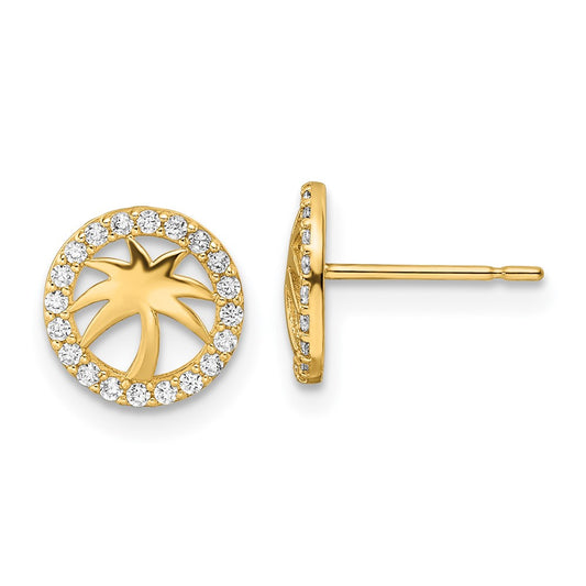 Shop Stylish 14K Gold Palm Tree Stud Earrings with Cubic Zirconia | Luxury Value