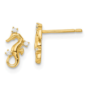 Buy Exclusive 14K Yellow Gold Seahorse Stud Earrings with Cubic Zirconia, Stylish & Affordable