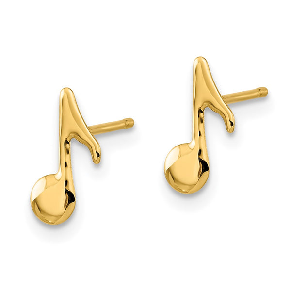 14K Gold Polished Music Note Stud Earrings