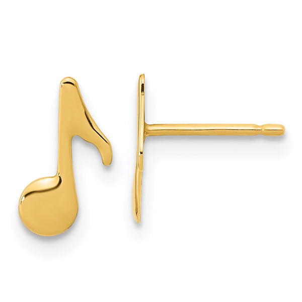 14K Gold Polished Music Note Stud Earrings