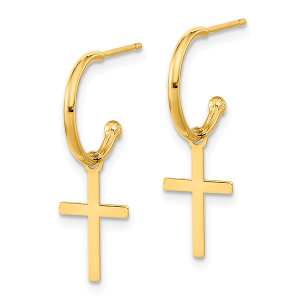 14K Gold Polished Cross Drop Earrings