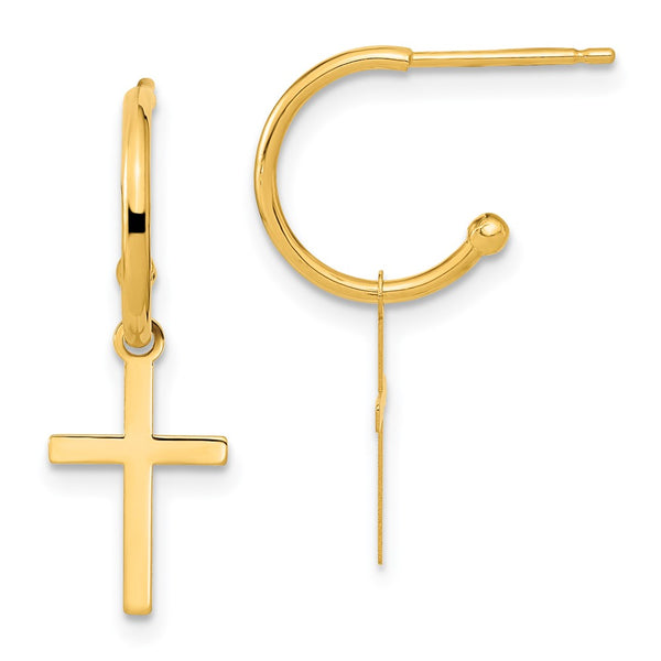 14K Gold Polished Cross Drop Earrings