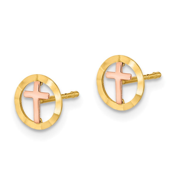 14K Two-Tone Circle Cross Post Earrings