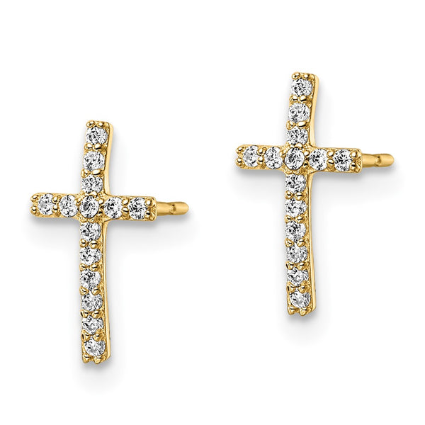 14K Gold Cubic Zirconia Cross Stud Earrings - 0.85mm