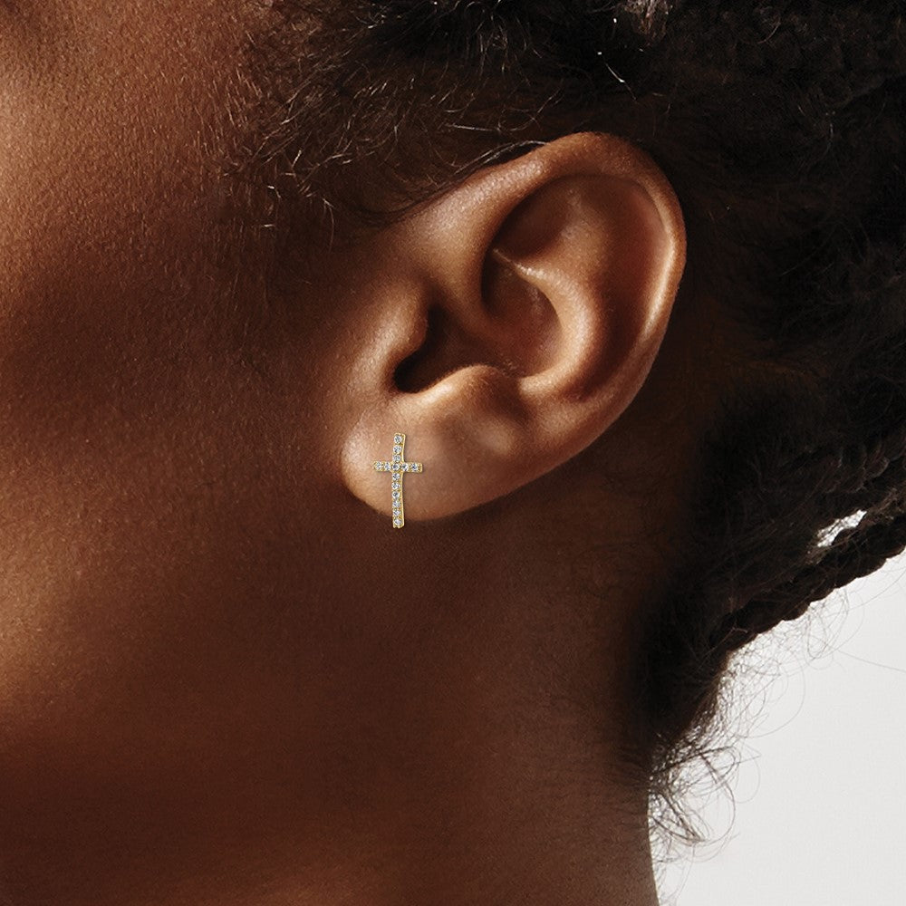 Shop Stylish 14K Gold Cubic Zirconia Cross Stud Earrings - 0.85mm, Luxury Value!