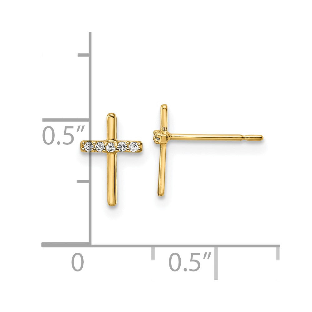 High-Quality 14K Gold Cubic Zirconia Cross Stud Earrings - Affordable Luxury!