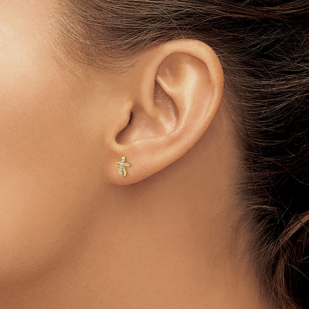 Shop Stylish 14K Gold Cubic Zirconia Cross Stud Earrings - Luxury Design