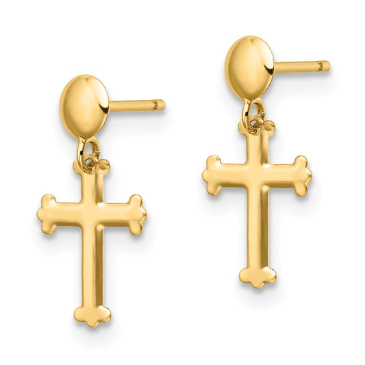 Buy Stylish 14K Gold Polished Cross Dangle Earrings - Affordable Luxury!