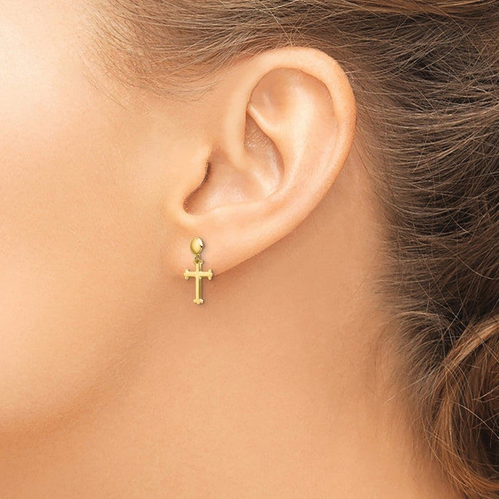 Buy Stylish 14K Gold Polished Cross Dangle Earrings - Affordable Luxury!-3