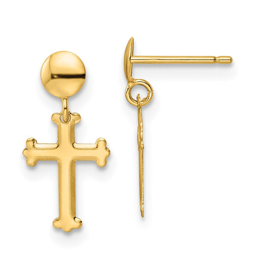 Buy Stylish 14K Gold Polished Cross Dangle Earrings - Affordable Luxury!