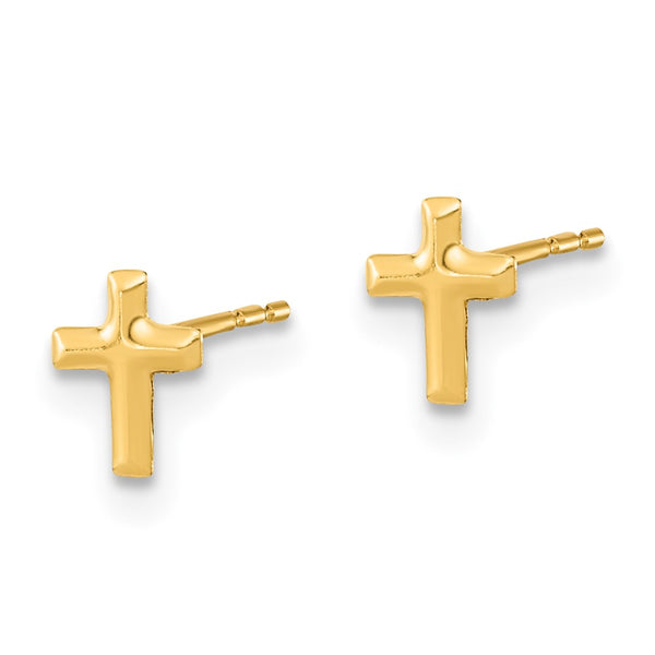 14K Gold Earring Set: 3-Pair Ball, CZ Flower, Cross Designs