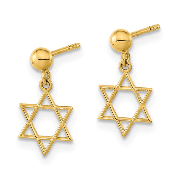 14K Gold Polished Star of David Drop Earrings