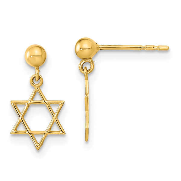 14K Gold Polished Star of David Drop Earrings