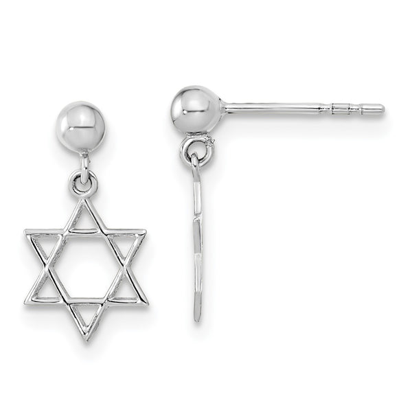 14K Gold Polished Star of David Dangle Earrings